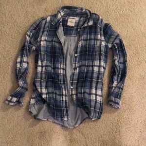 Blue and white coastal button up